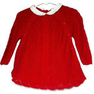 Shabby Chic Girl's Red Sweater Dress Cable Knit with Underdress Size 6-9 Months